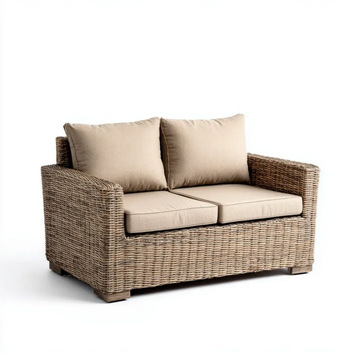Dwuosobowa sofa ogrodowa z technorattanu, naturalny brąz/beż, 140 × 80 × 85 cm