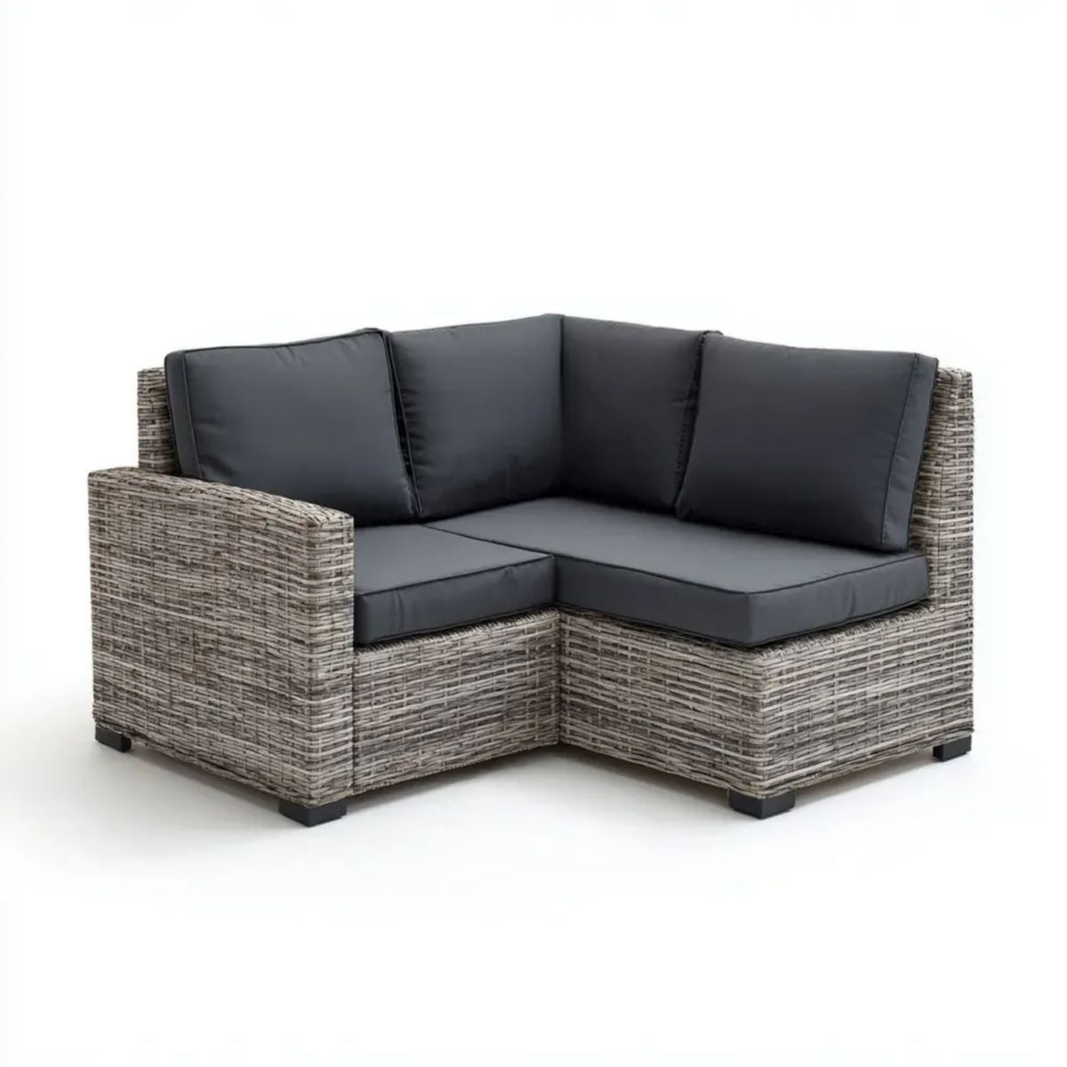 Narożna sofa ogrodowa 2-osobowa z technorattanu PE i stalową ramą, szaro-czarna, 124 × 124 × 63 cm