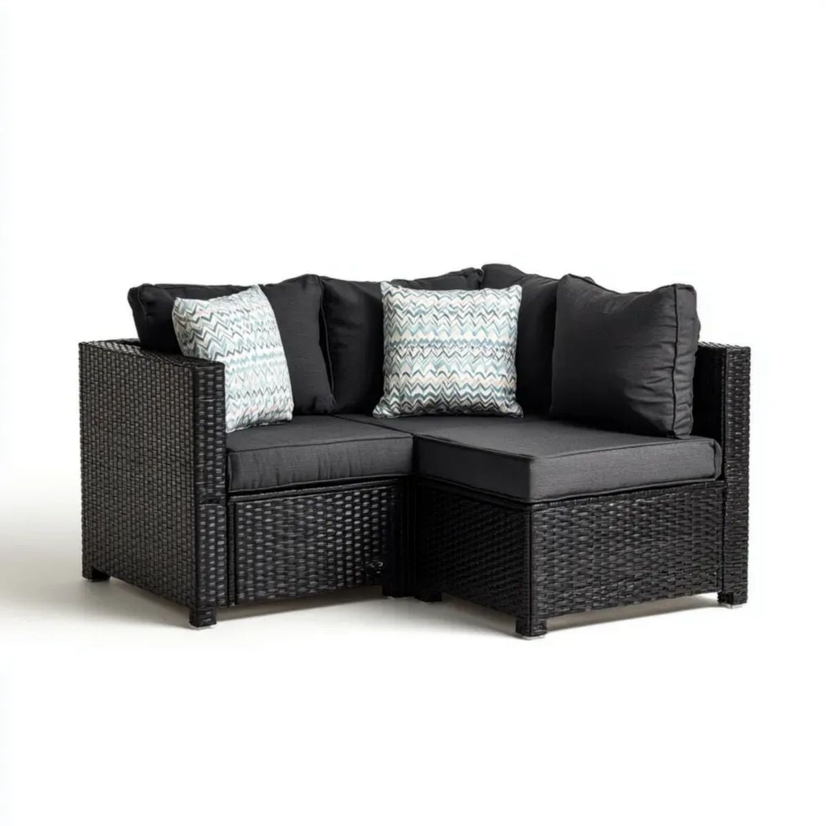 2-częściowa narożna sofa ogrodowa z technorattanu, czarna, 150 x 80 x 70 cm