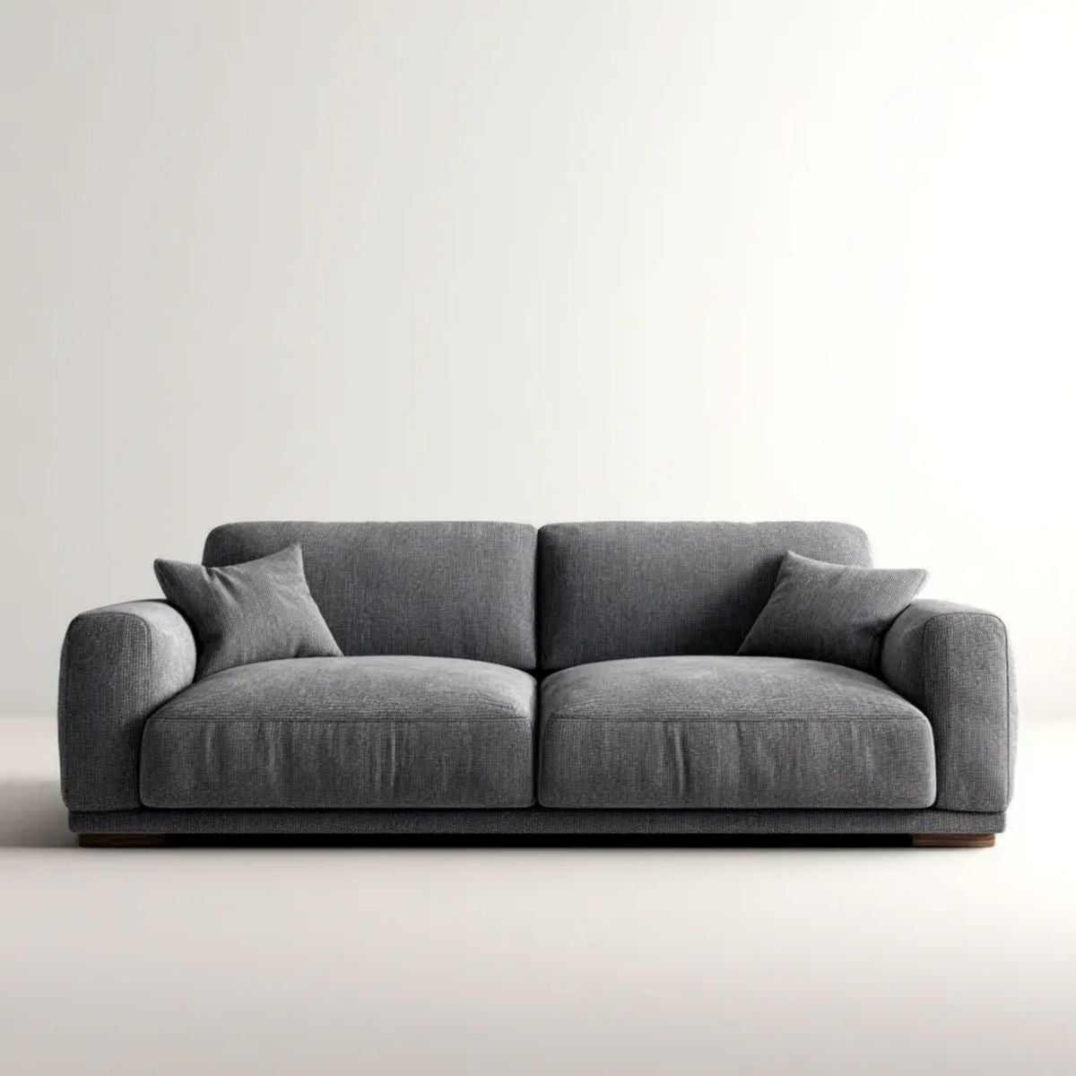 Sofa trzyosobowa szara z tapicerką poliestrową i drewnianą podstawą, 220 x 95 x 85 cm