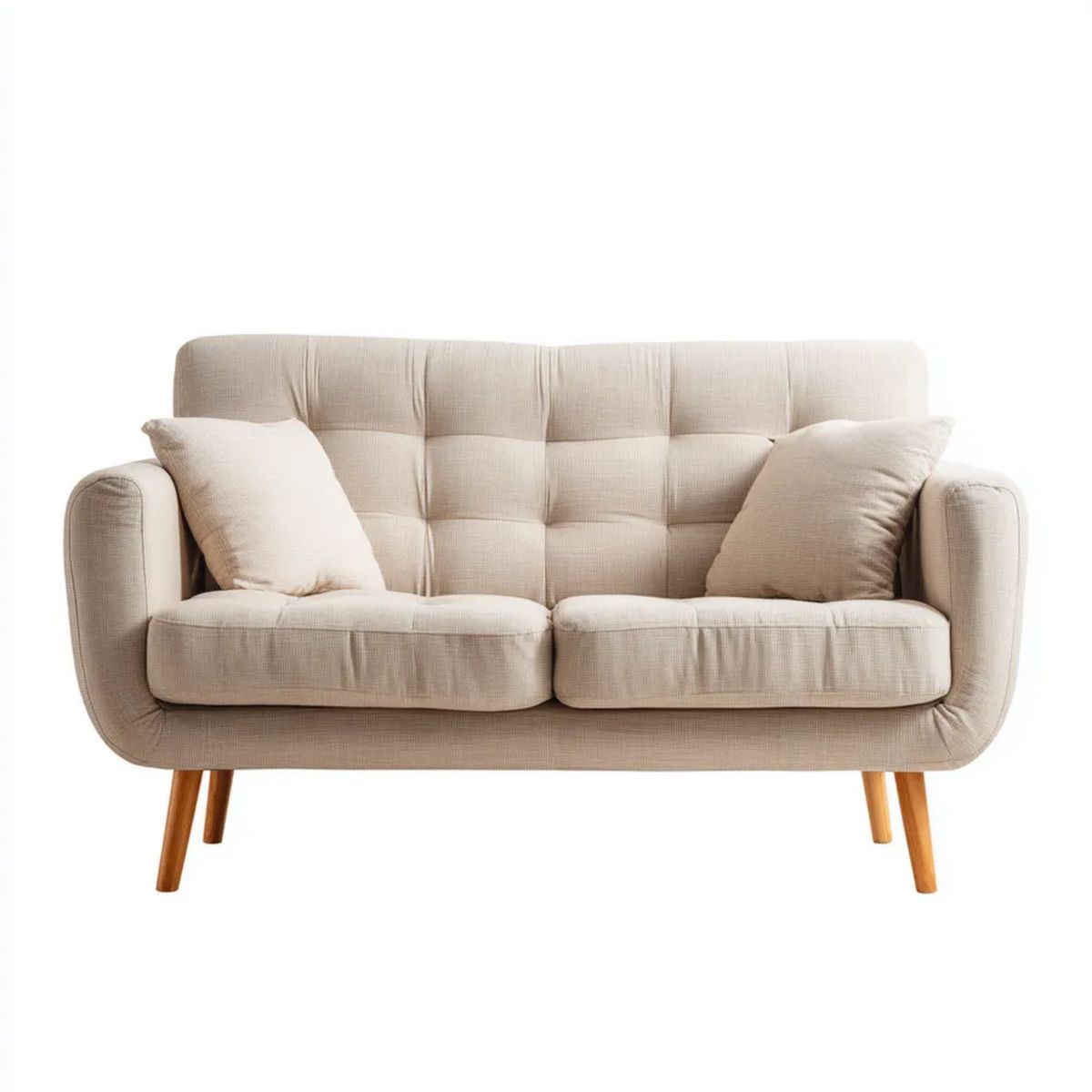 Beżowa sofa dwuosobowa z tapicerką poliestrową 150 × 85 × 88 cm