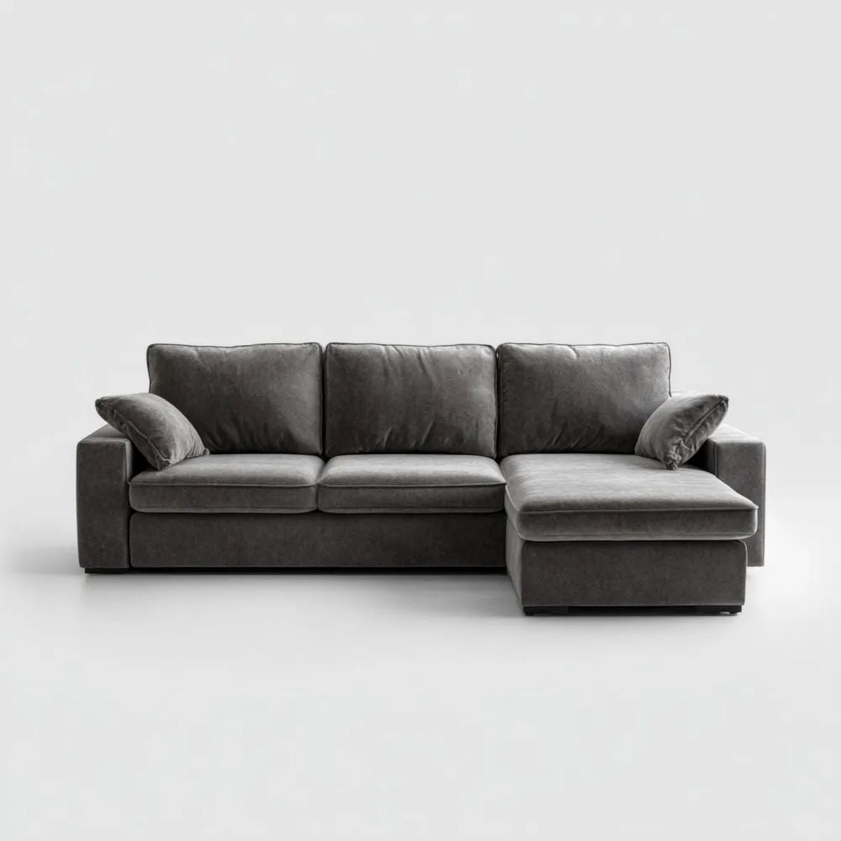 Szara sofa narożna 3-osobowa z prawostronnym szezlongiem, tapicerka poliestrowa, 275 × 165 × 85 cm