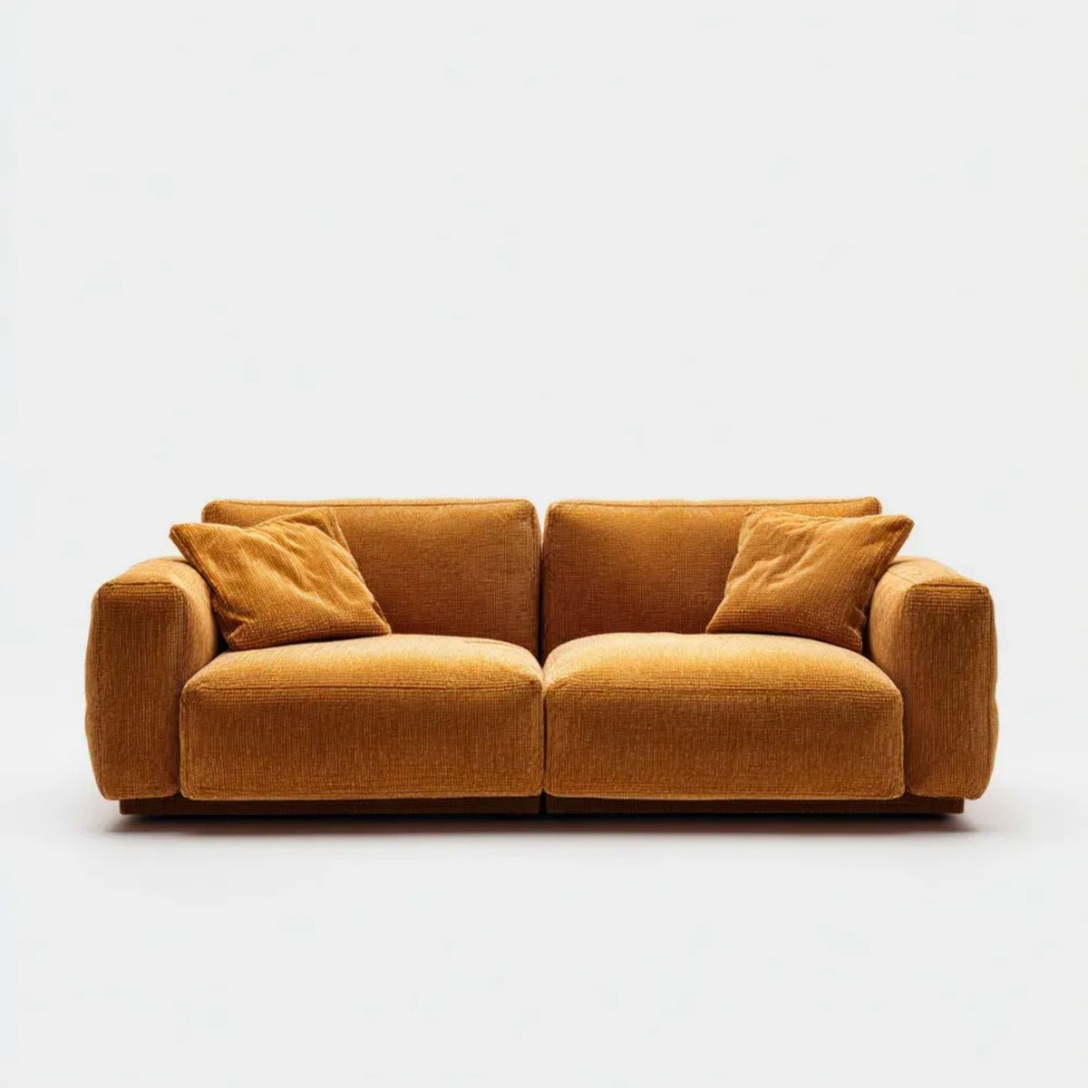 Musztardowa sofa dwuosobowa z tapicerką poliestrową, 200 x 92 x 82 cm