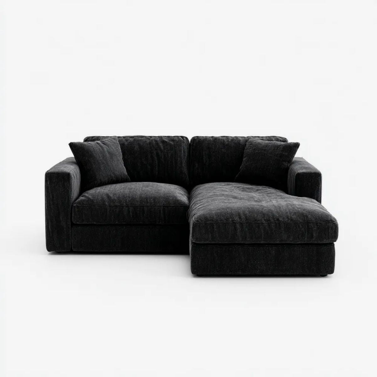 Czarna sofa narożna z szezlongiem w kształcie L z aksamitu, prawostronna, 250 × 160 × 85 cm