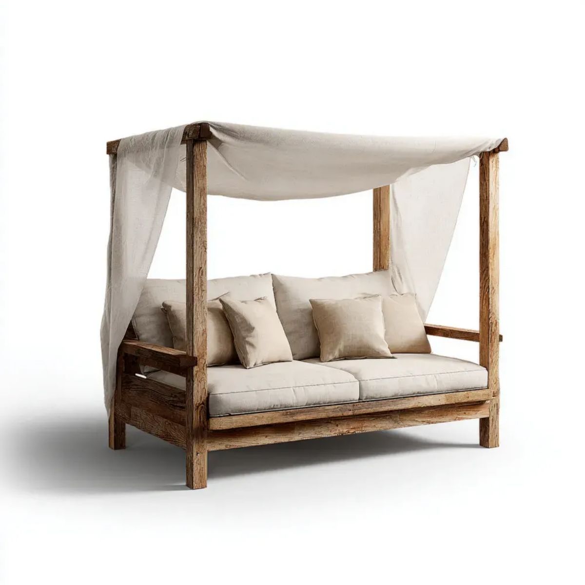 Ogrodowa sofa z baldachimem beżowa z litego drewna akacjowego, 210 × 150 × 200 cm