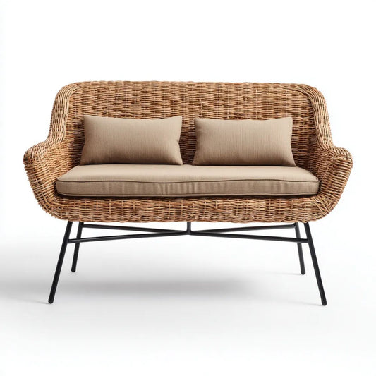 Dwuosobowa sofa ogrodowa z technorattanu, beżowa, 130 × 70 × 82 cm