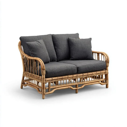 Dwuosobowa sofa ogrodowa rattanowa z poduszkami, naturalny brąz/grafit, 135 x 80 x 85 cm
