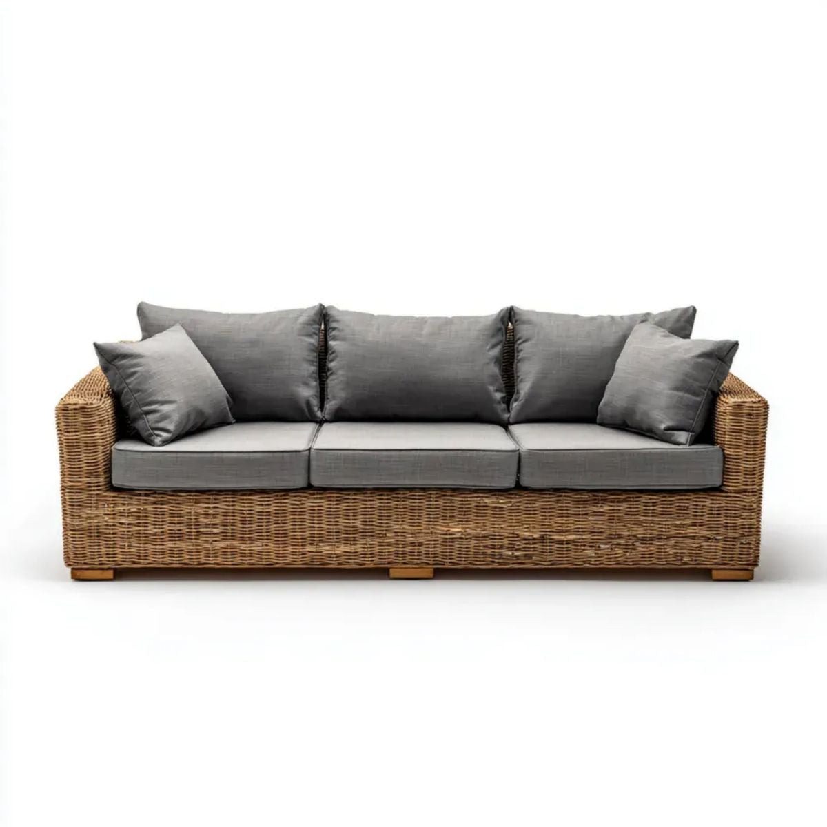 3-osobowa sofa ogrodowa z naturalnego rattanu, naturalny brąz/szary, 220 x 90 x 85 cm