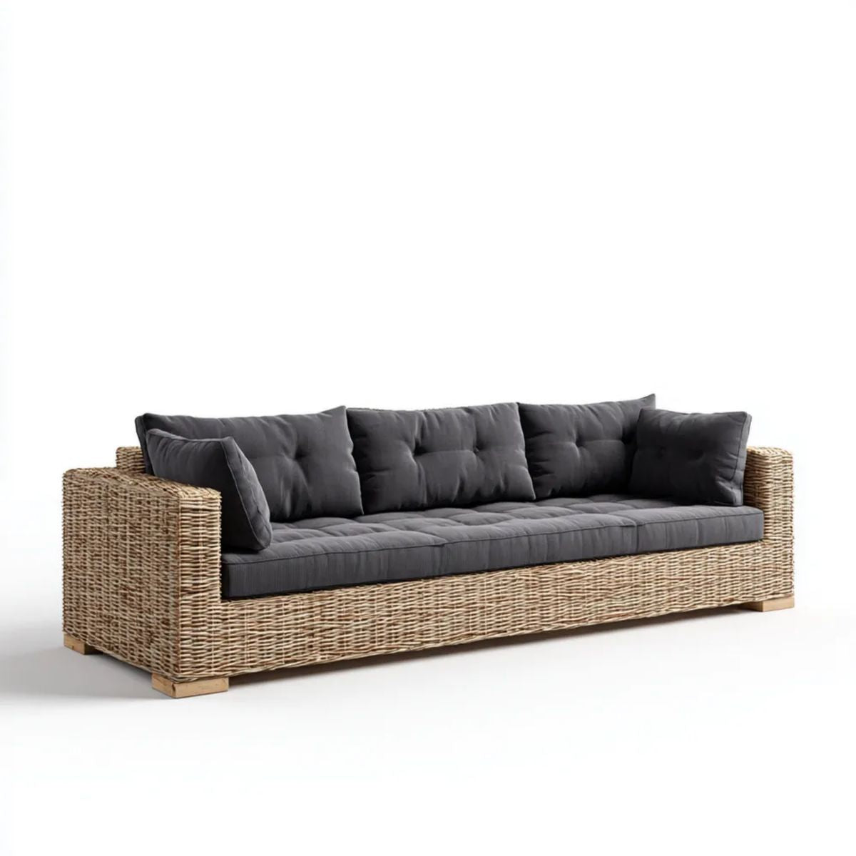 Trzyosobowa sofa ogrodowa z technorattanu, naturalny beż/grafit, 220 × 85 × 75 cm