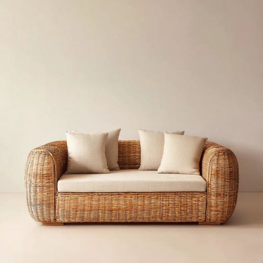 Dwuosobowa sofa ogrodowa z rattanu naturalnego, beżowa, 160 x 80 x 78 cm