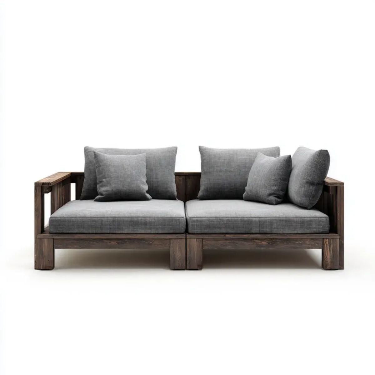 4-osobowa sofa ogrodowa z litego drewna, ciemnobrązowo-szara, 240 x 80 x 70 cm
