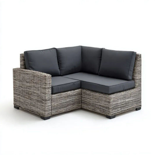 Narożna sofa ogrodowa 2-osobowa z technorattanu PE i stalową ramą, szaro-czarna, 124 × 124 × 63 cm