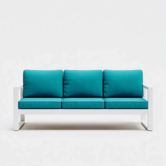 3-osobowa sofa ogrodowa turkusowo-biała z aluminiową ramą i poduszkami poliestrowymi, 180 × 70 × 75 cm