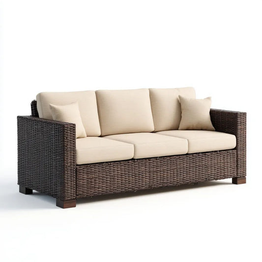 3-osobowa sofa ogrodowa z technorattanu, ciemnobrązowo-beżowa, 200 × 85 × 85 cm