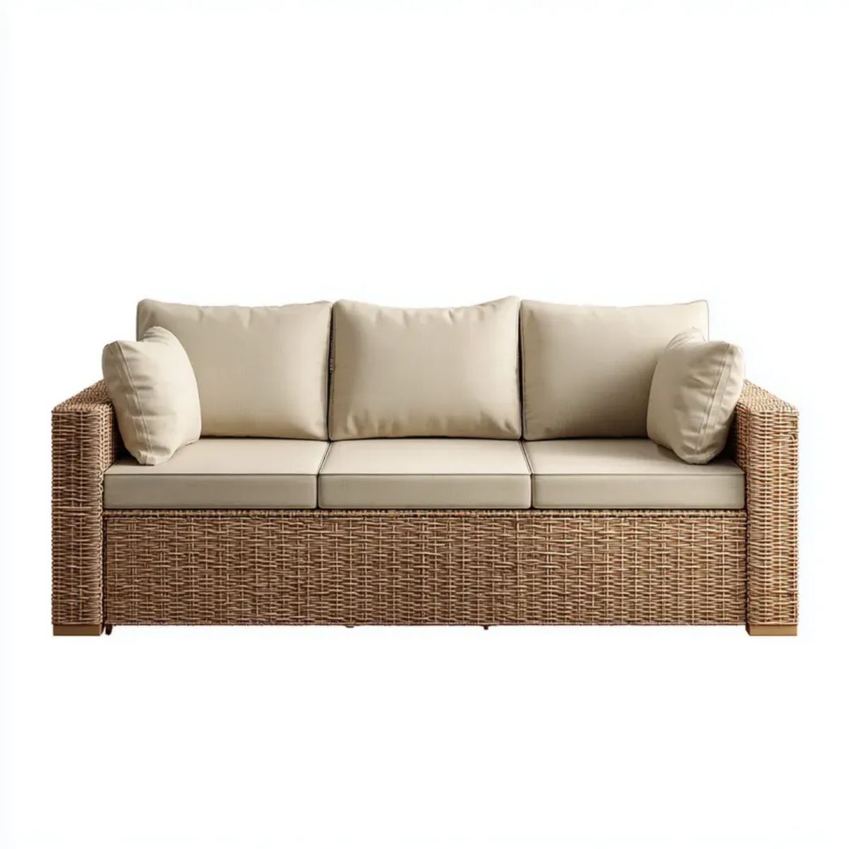 Trzyosobowa sofa ogrodowa z technorattanu PE, brązowo-beżowa, 210 x 85 x 85 cm