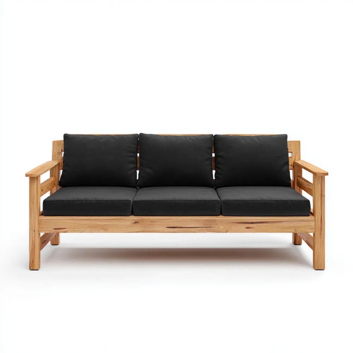 3-osobowa sofa ogrodowa z drewna akacjowego, czarna, 180 x 66 x 65 cm