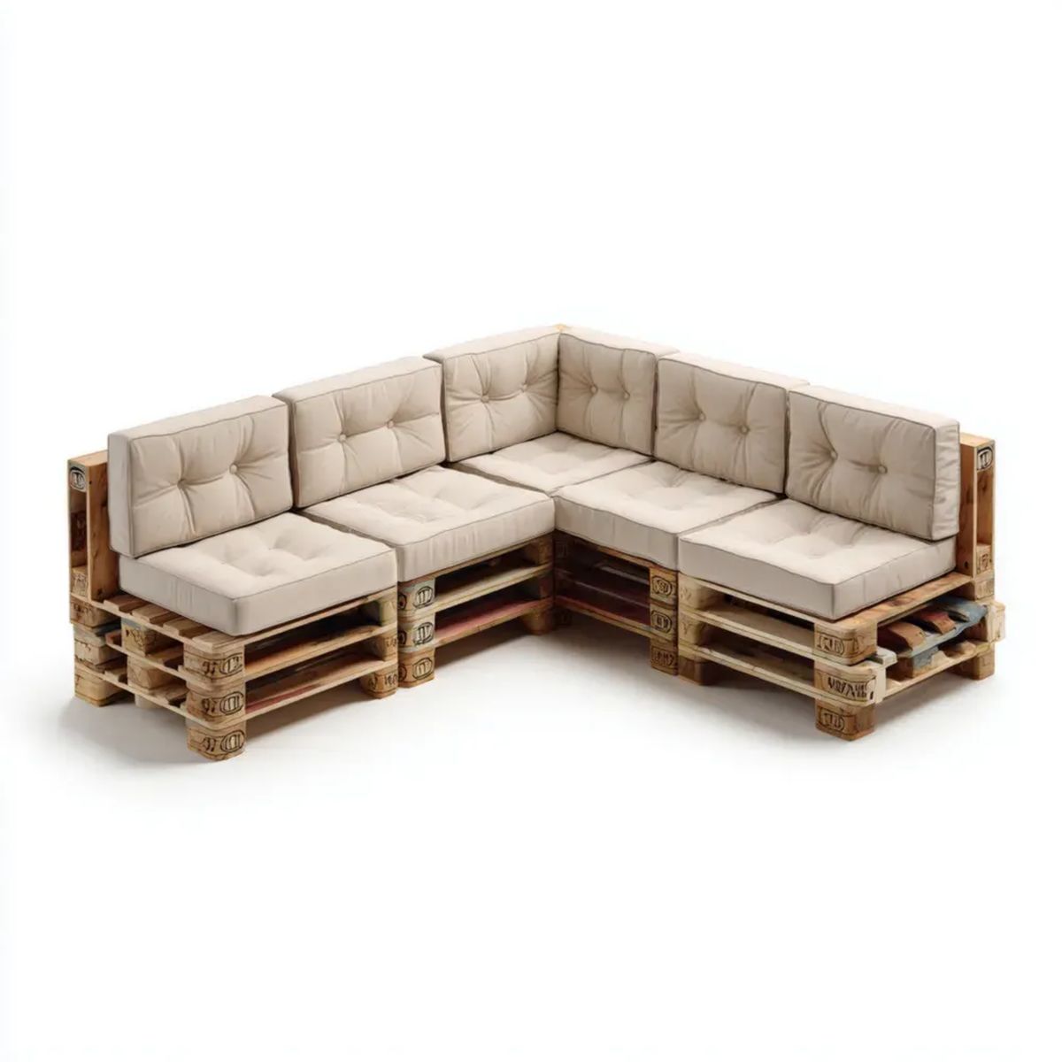 Narożna sofa ogrodowa z palet z drewna i poliestru, beżowa, 240 × 180 × 80 cm, kształt L