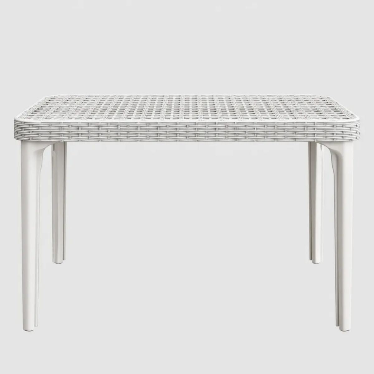 Biały prostokątny stół ogrodowy z technorattanu i aluminium 120 x 80 x 74 cm