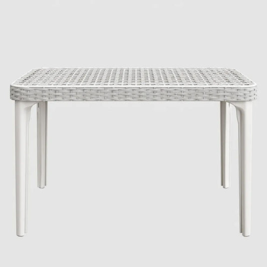 Biały prostokątny stół ogrodowy z technorattanu i aluminium 120 x 80 x 74 cm
