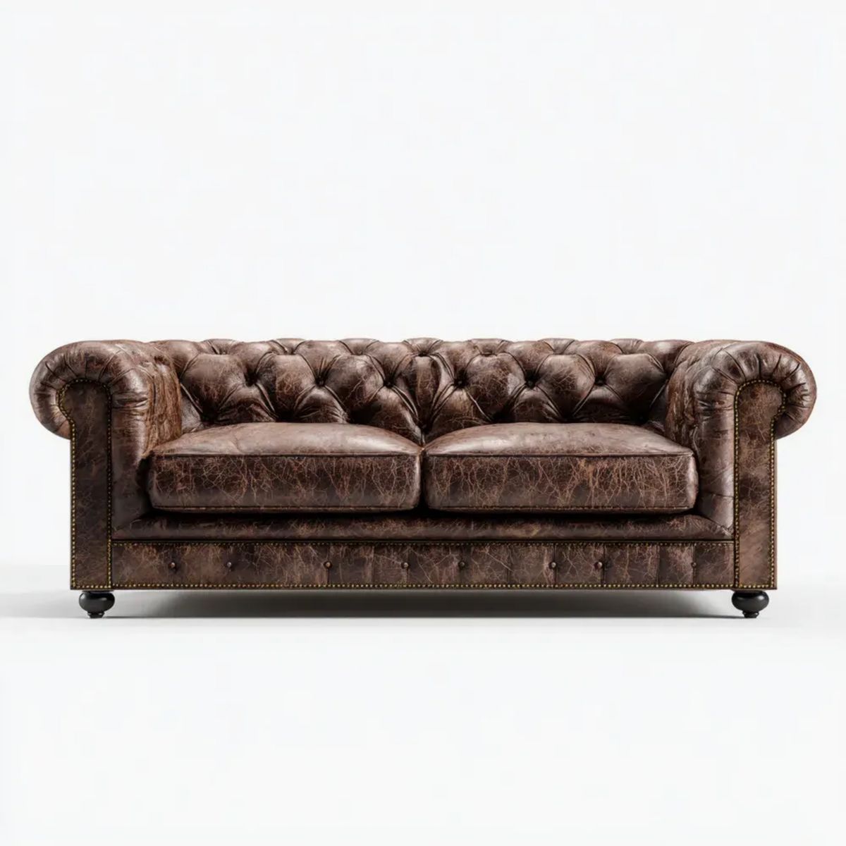 Dwuosobowa sofa Chesterfield z ekoskóry brązowa 210 x 90 x 75 cm