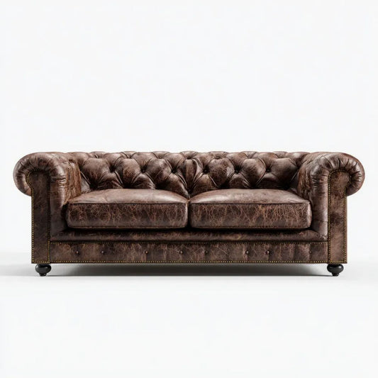 Dwuosobowa sofa Chesterfield z ekoskóry brązowa 210 x 90 x 75 cm