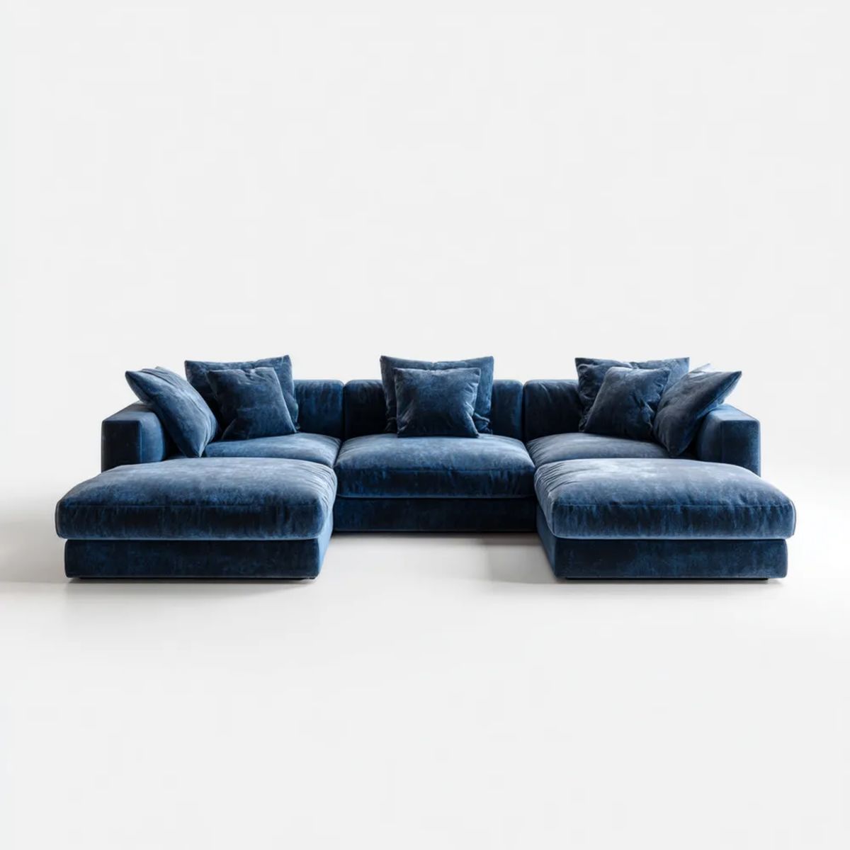 Modułowa sofa w kształcie U z weluru, granatowa, 340 × 170 × 85 cm