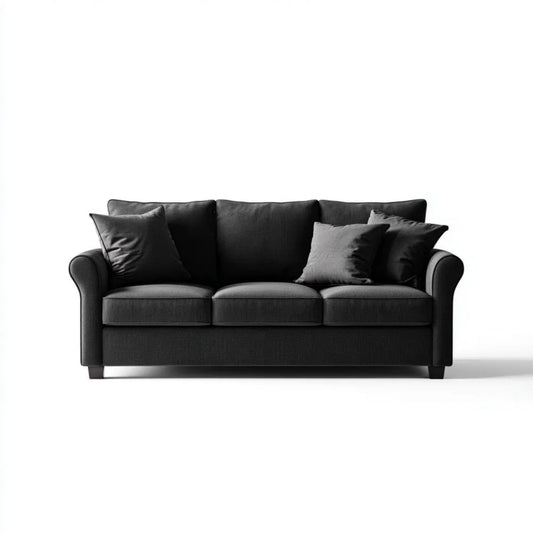 Czarna sofa trzyosobowa z tapicerką poliestrową 210 x 90 x 85 cm