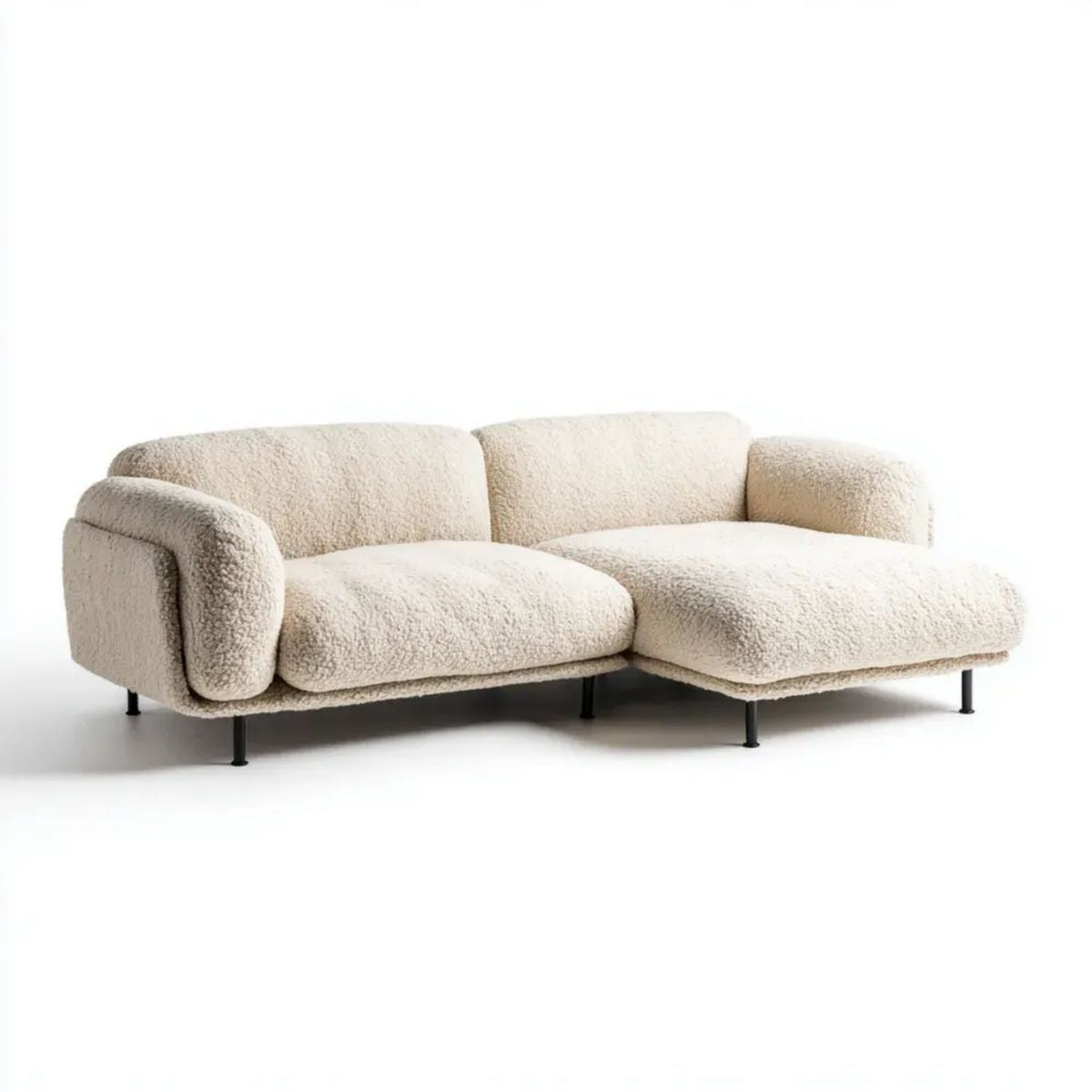 Kremowa sofa narożna z szezlongiem z tkaniny bouclé 240 x 160 x 75 cm
