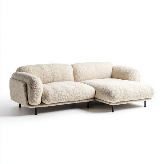 Kremowa sofa narożna z szezlongiem z tkaniny bouclé 240 x 160 x 75 cm