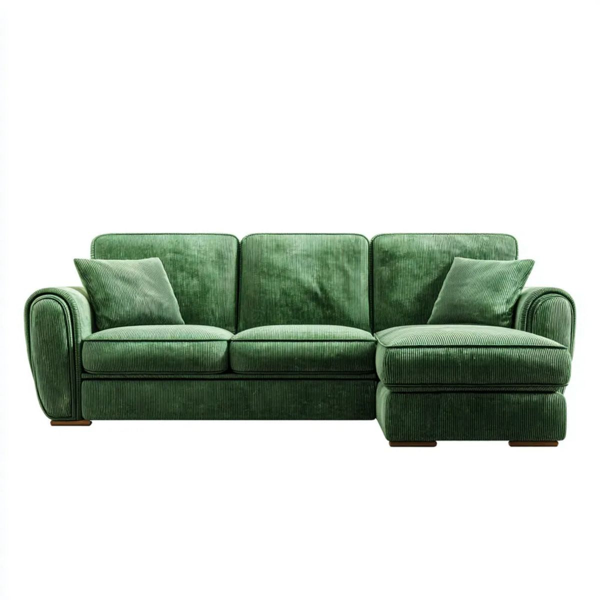 Zielona sofa narożna 3-osobowa z prawostronnym szezlongiem, sztruks poliestrowy, 260 × 160 × 85 cm