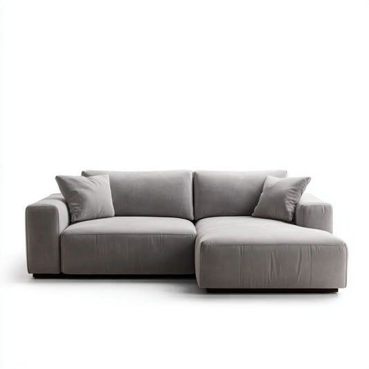 Szara sofa narożna 3-osobowa z prawostronnym szezlongiem, tapicerka poliestrowa, 260 x 160 x 85 cm