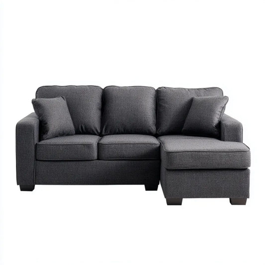 Grafitowa sofa narożna z szezlongiem z tkaniny, prawostronna, 220 × 145 × 85 cm, kształt L