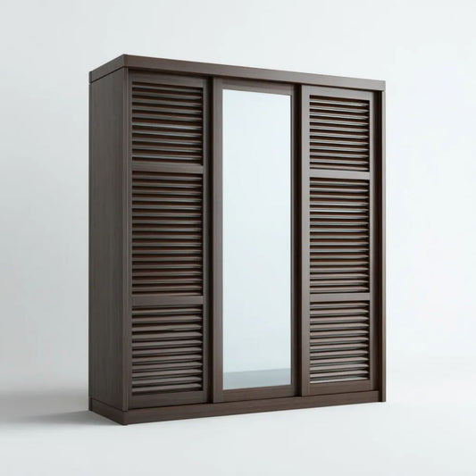 Szafa przesuwna 3-drzwiowa z płyty MDF z lustrem, ciemnobrązowa, 180 x 60 x 220 cm