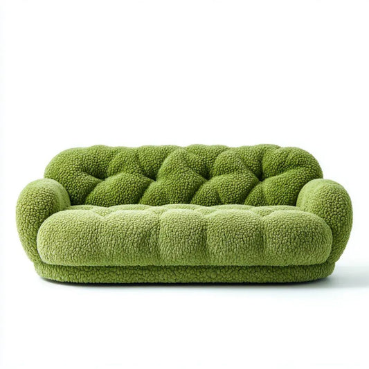 Zielona dwuosobowa sofa z tapicerką bouclé 150 x 90 x 75 cm
