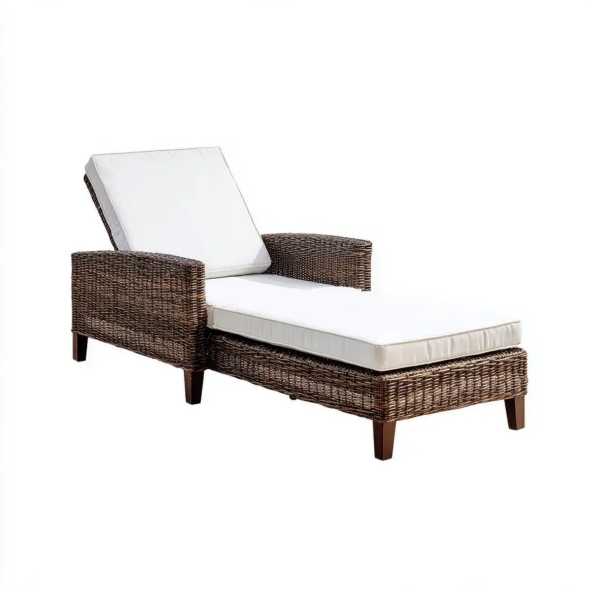 Leżak ogrodowy z regulowanym oparciem, rattan PE, brązowo-biały, 170 x 75 x 85 cm