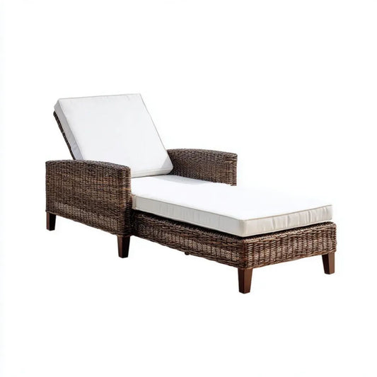 Leżak ogrodowy z regulowanym oparciem, rattan PE, brązowo-biały, 170 x 75 x 85 cm