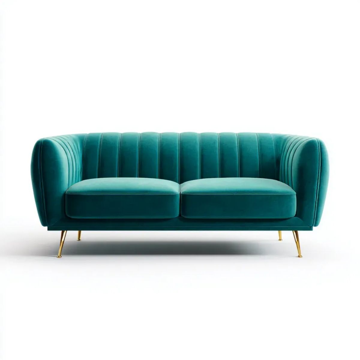 Dwuosobowa sofa turkusowa z aksamitu poliestrowego na stalowych nóżkach 160 x 80 x 78 cm