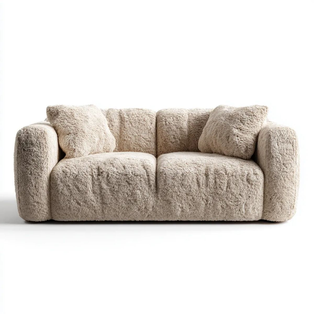 Beżowa sofa dwuosobowa z tapicerką poliestrową teddy, 220 × 95 × 78 cm