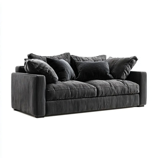 Dwuosobowa sofa grafitowo-czarna z tapicerką sztruksową, 220 x 95 x 78 cm