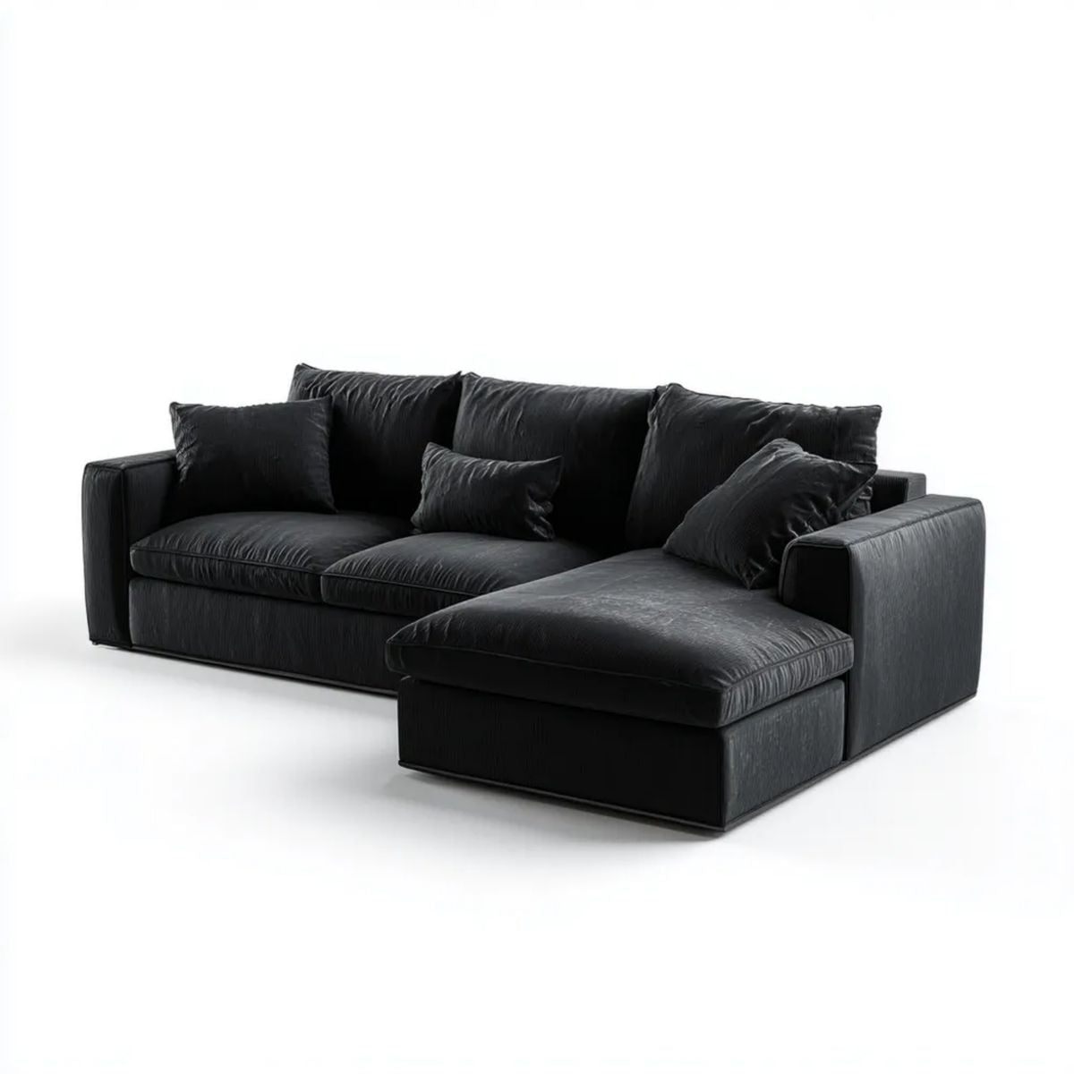 Czarna sofa narożna z aksamitu 280 × 180 × 85 cm w kształcie L, prawostronny szezlong