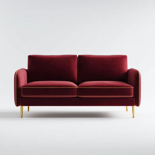 Bordowa dwuosobowa sofa aksamitna ze złotymi metalowymi nogami, 160 x 82 x 82 cm
