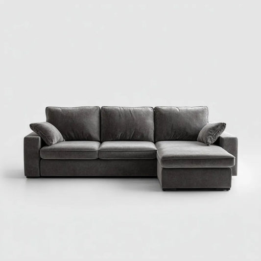 Szara sofa narożna 3-osobowa z prawostronnym szezlongiem, tapicerka poliestrowa, 275 × 165 × 85 cm