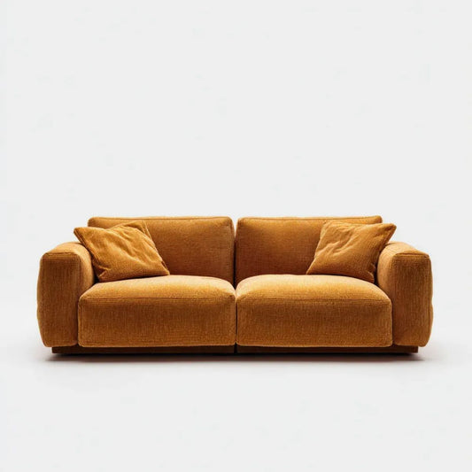 Musztardowa sofa dwuosobowa z tapicerką poliestrową, 200 x 92 x 82 cm