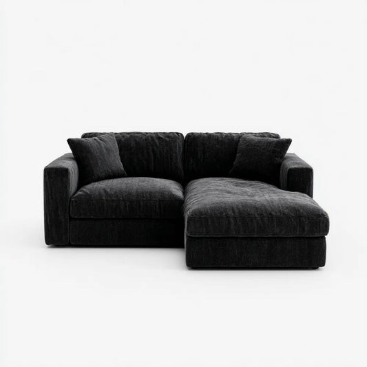 Czarna sofa narożna z szezlongiem w kształcie L z aksamitu, prawostronna, 250 × 160 × 85 cm