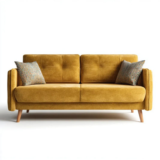 Dwuosobowa sofa aksamitna musztardowa z poduszkami 158 x 86 x 84 cm