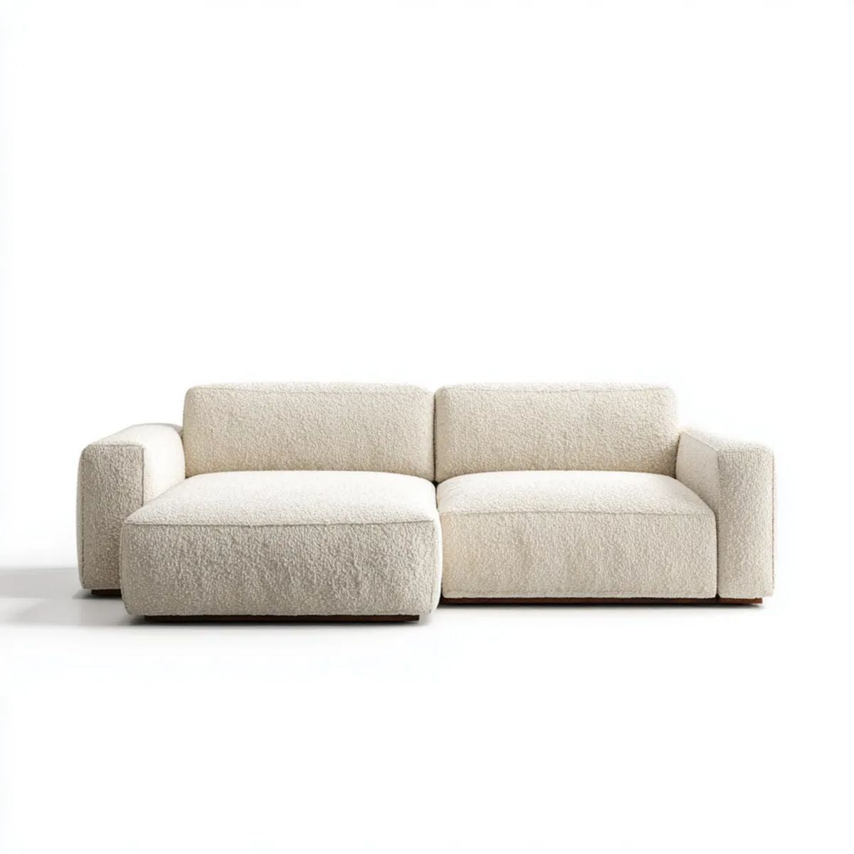 Kremowa sofa narożna z lewym szezlongiem, tapicerka bouclé poliestrowa, 240 x 160 x 70 cm