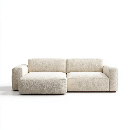 Kremowa sofa narożna z lewym szezlongiem, tapicerka bouclé poliestrowa, 240 x 160 x 70 cm