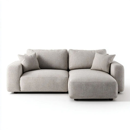 Sofa narożna z prawostronnym szezlongiem, jasnoszara, tapicerka poliestrowa, 250 x 160 x 85 cm